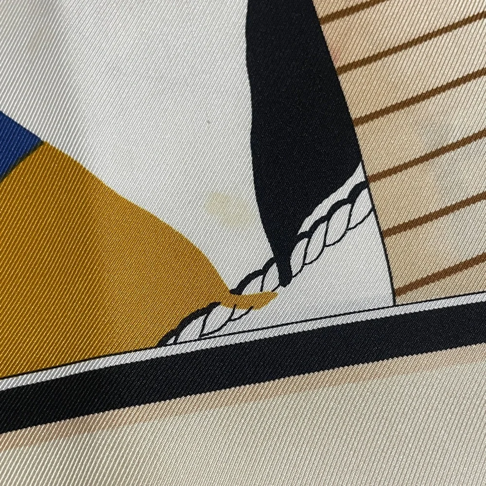 Louis Vuitton Silk Scarf with Nautical Motif in Blue and Cream
